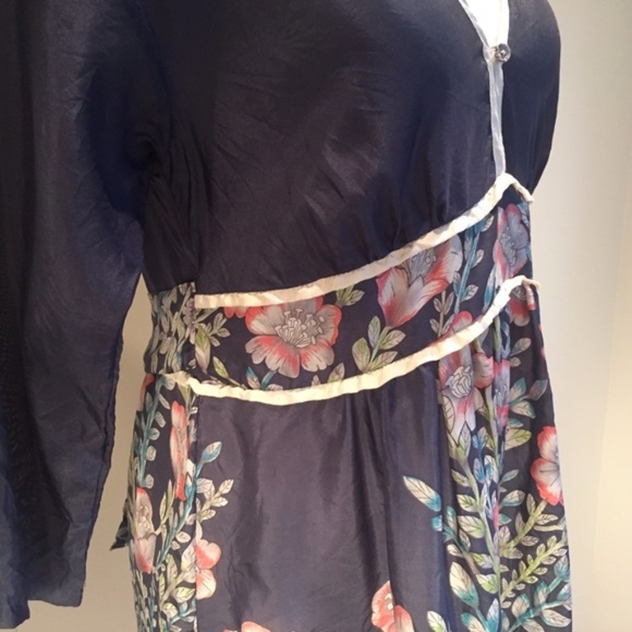 Johnny Was Dress 100% Silk Floral Mini Navy Blue XS - Picture 13 of 16